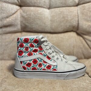 Vans White and Red Floral High-Top Sneakers